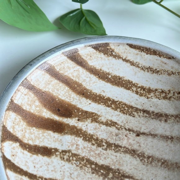 Handmade Striped Pottery Bowl Catchall Decor Vintage - Picture 3 of 16